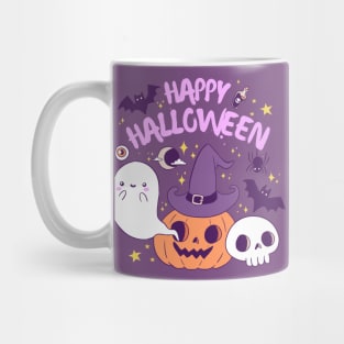 Happy halloween a Cute witch pumpkin with a ghost and pats friends Mug